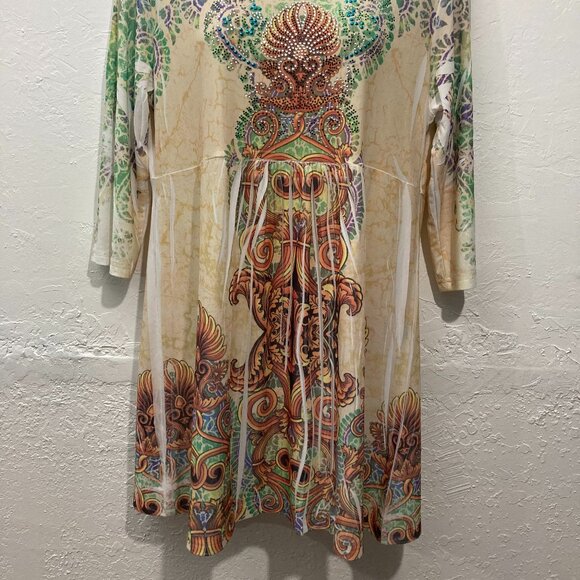 Aces Design Retro Tunic Top High waist Embellished Pullover Lightweight Multi XL - Picture 4 of 10